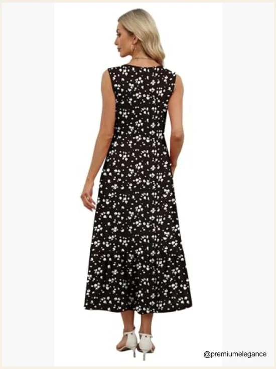 Sleeveless Maxi Dress with Pockets, A-Line Flowy Summer Casual - Picture 5 of 6
